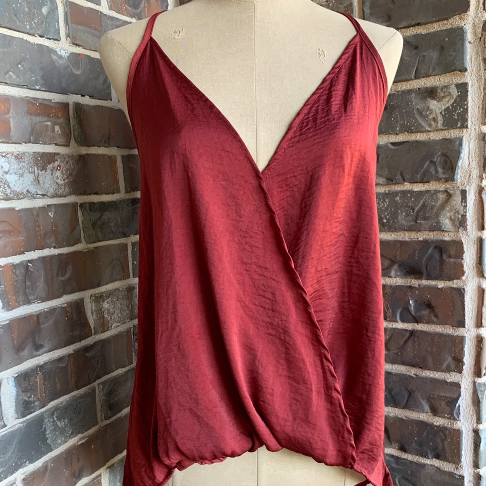 Camisole Silky Burgundy Crossover Cinched Waist - S